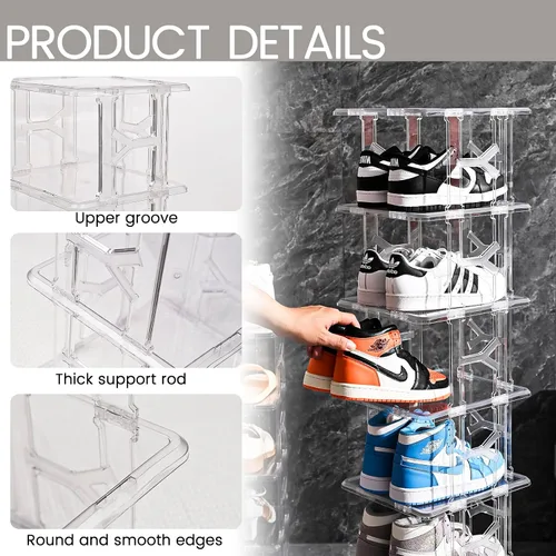 Vista 4 de KALYLOC Almacenamiento de zapatos para armario, organizador vertical de zapatos de plástico, estantes pequeños para zapatos de pie para entrada