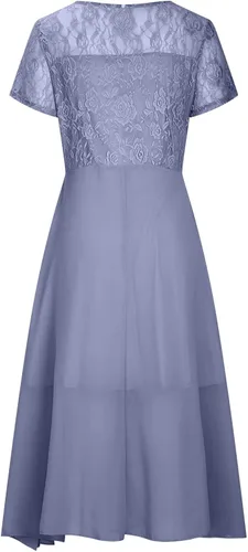Vista 5 de Vestido de verano para mujer, elegante, acampanado, de gasa, largo por debajo de la rodilla, vestido de dama de honor, media manga, ajustado