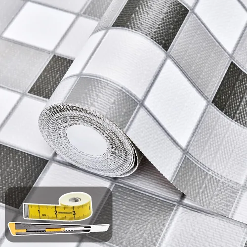 Vista 13 de Lámina para revestir estantes y cajones de cocina y baño, impermeable, antideslizante, sin adhesivo, fácil de limpiar, incluye cuchillo y cinta