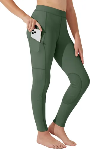 Vista 5 de Willit Pantalones de equitación para niñas, pantalones ecuestres para niños, parches de rodilla, mallas escolares con bolsillos con cremallera