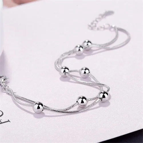 Vista 3 de Pulseras de plata de ley 925 para mujeres y adolescentes, con dije de corazón, modernas e ideales para regalo de joyería
