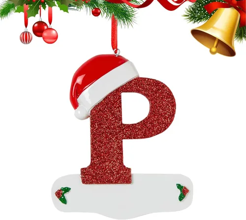 Vista 21 de Adornos de Navidad personalizados de 26 letras, mesa de decoración navideña para interiores (A)