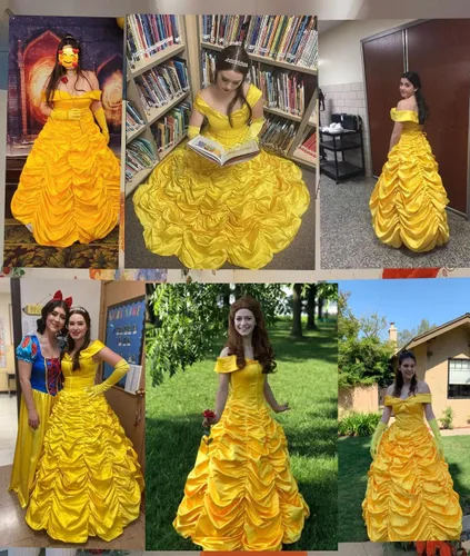 Vista 3 de Ainiel Disfraz de princesa para mujer, de satén amarillo (XL, estilo 1)