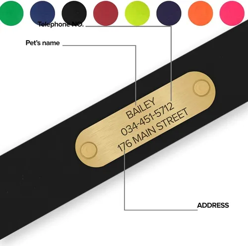 Vista 7 de Regal Dog Products Collares de perro pequeños negros impermeables con placa de nombre personalizada grabada Collar de perro de Biothane