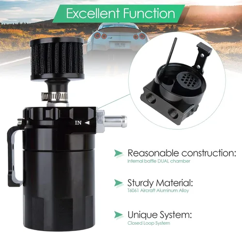 Vista 3 de Kit universal de captura de aceite para coche, tanque de depósito automotriz desconcertado polaco de 10.1 fl oz con respiradero de aluminio compacto
