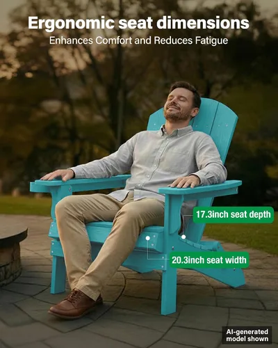 Vista 7 de YEFU Silla Adirondack, silla Adirondack de plástico de gran tamaño, sillas plegables para exteriores con soporte para tazas, silla de césped