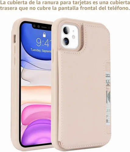 Vista 3 de iCoverCase Compatible con iPhone 11 Funda con Portador de Tarjetas, Funda de Teléfono Tipo Billetera para Mujeres Hombres Bloqueo RFID Funda Beige