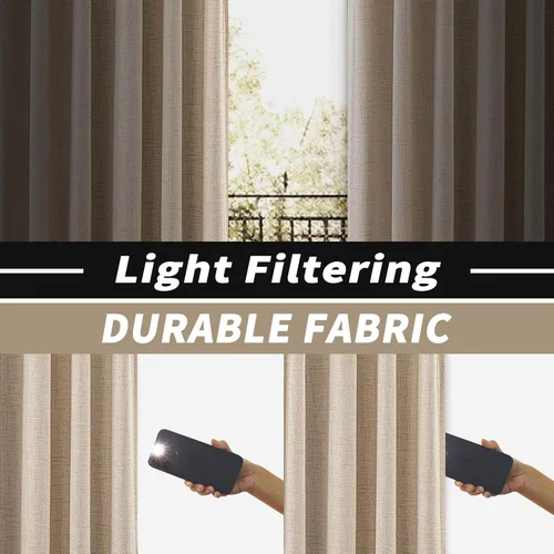 Vista 3 de DriftAway Cortinas plisadas de lino semitransparentes con textura de casa de campo sólidas y rústicas modernas para sala de estar y dormitorio, 2