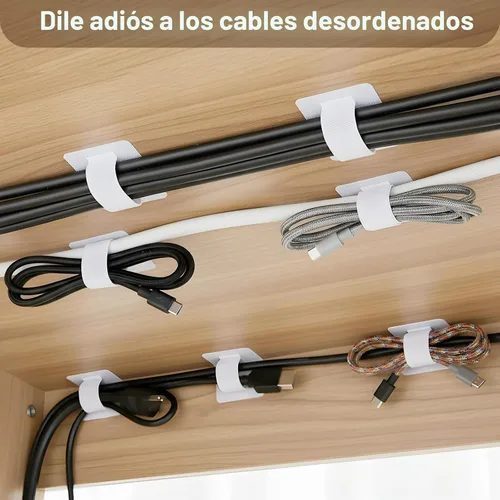 Vista 3 de 100 correas de cables para debajo del escritorio, correas de cable de gancho y bucle, color blanco