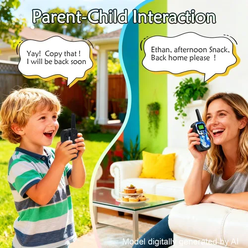 Vista 5 de Huaker Walkie Talkies para niños, paquete de 3 unidades de 22 canales de radio de 2 vías con linterna y pantalla LCD, walkie talkies de alcance de 3