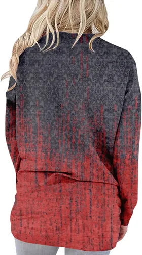 Vista 3 de JJHAEVDY Suéter de manga larga con cuello redondo para mujer, a la moda de otoño, con estampado casual, cómodo, con bolsillo