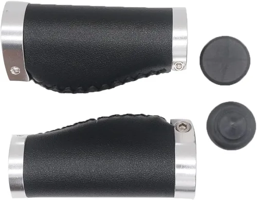 Vista 3 de Agarres de mango corto para bicicleta, antideslizantes, de cuero de microfibra de PVC, ergonómico, cosido a mano, estilo casual, retro, doble