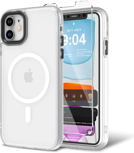 Vista 148 de Funda para iPhone 11 con protector de pantalla, compatible con MagSafe, ultra delgada, translúcida, mate, a prueba de golpes, color negro
