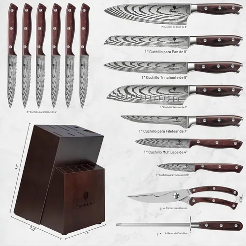 Vista 2 de Juego de cuchillos 16 piezas, cuchillo de cocina japonés con bloque