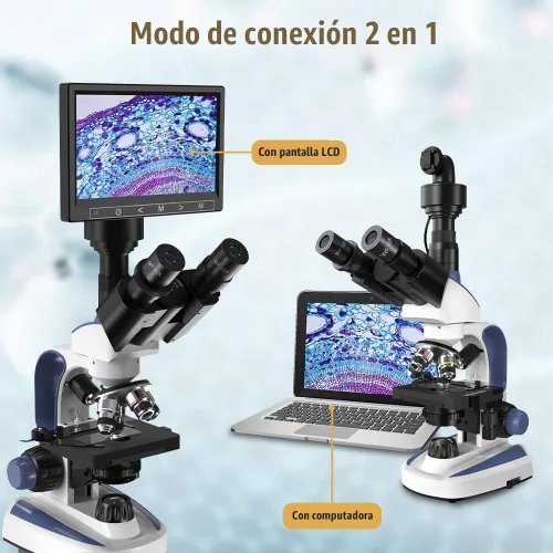 Vista 6 de Vitano Microscopio trinocular compuesto de laboratorio con aumento 40X-2500X, microscopio de doble visión para adultos estudiantes con pantalla de 7