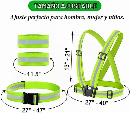 Vista 6 de Chaleco reflectante, cinturón reflectante brillante con 2 brazaletes reflectores, chaleco de seguridad elástico ajustable para exteriores, cinturón