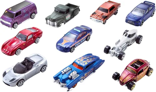 Vista 2 de Hot Wheels Juego de 10 camiones y autos de juguete a escala 1:64 para niños y coleccionistas, los estilos pueden variar [Exclusivo de Amazon]