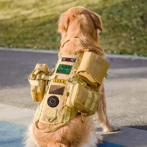 Vista 14 de AIWAI Arnés táctico para perro con bolsas, arnés de chaleco para perros grandes y medianos, arnés militar ajustable sin tirones con asa, caminar