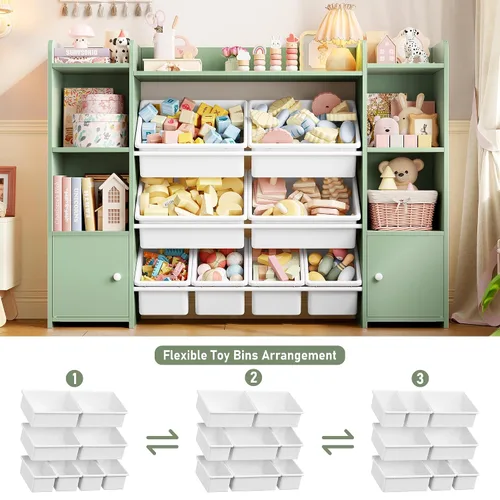Vista 3 de FOTOSOK Organizador de almacenamiento de juguetes con 8 cubos de juguetes, organizador de juguetes para niños con 6 cubos de almacenamiento