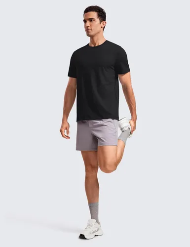 Vista 5 de CRZ YOGA Camiseta de manga corta de algodón y poliéster para hombre, ajuste clásico, informal, para entrenamiento, suave, de primera calidad