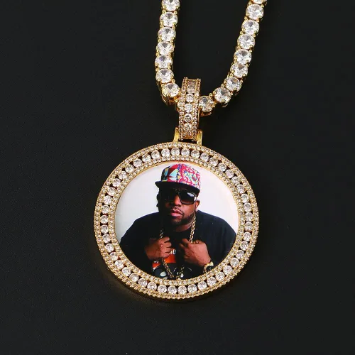 Vista 2 de YIMERAIRE - Cadena y dije con fotografía personalizada, joya estilo hip hop, unisex
