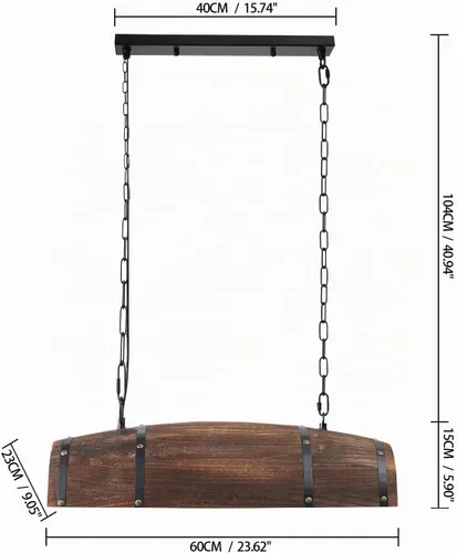 Vista 4 de Lámpara colgante de barril de vino de madera antigua Lámparas de techo colgantes rústicas para barra de cocina