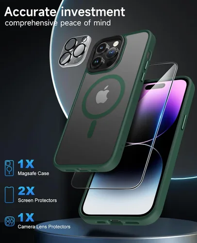 Vista 3 de Funda magnética 4 en 1 para iPhone 13 Pro Max compatible con MagSafe, parte trasera esmerilada de color, a prueba de arañazos, a prueba de caídas