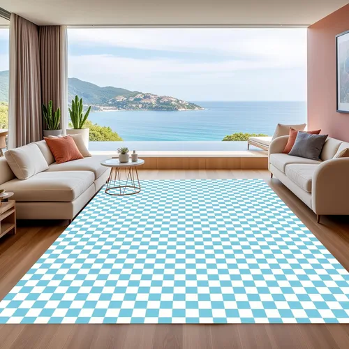 Vista 27 de Alfombra ondulada azul única con diseño de cuadros para sala de estar, extra grande, lavable a máquina, alfombra de pasillo de cocina, alfombra