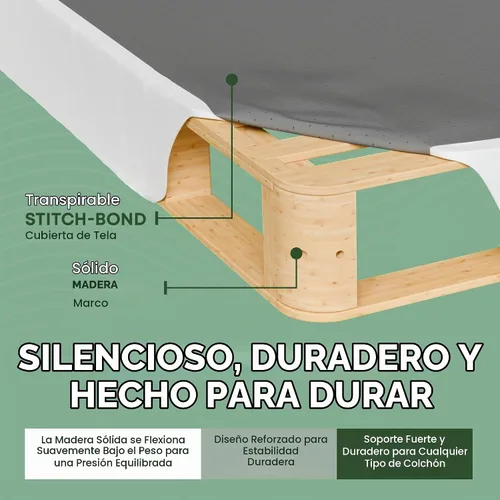 Vista 4 de Greaton, somier de 10" solo para cama individual – Fabricado en Estados Unidos al estilo Amish – Base de colchón de madera maciza con soporte Base