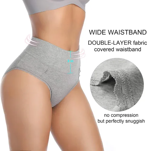 Vista 5 de MISSWHO Ropa interior de algodón de cintura alta para mujer, suave, transpirable, cobertura completa, elásticos, paquete de 5