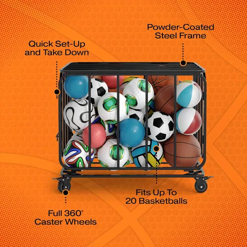 Vista 3 de Houseables Sports Ball Storage & Display Solutions – Basketball, Football, Soccer & Volleyball Organizer, Ball Holder, Display Stand, Rolling