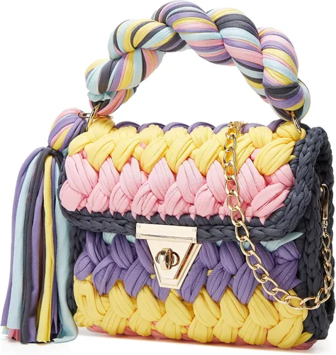 Vista 2 de Bolso cruzado para mujer, bolso de hombro de punto de hilo grueso, bolso de mano tejido a mano, bolso de noche con solapa
