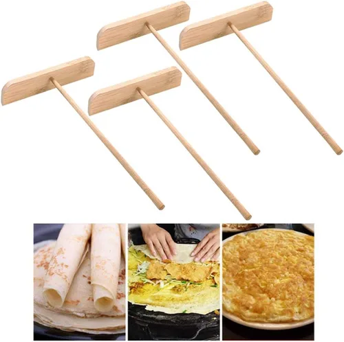 Vista 2 de 4 unids Pancake Raspador de madera Crepe hacer herramienta Pancake Spreader Herramientas de cocina Esparcidor de crepé