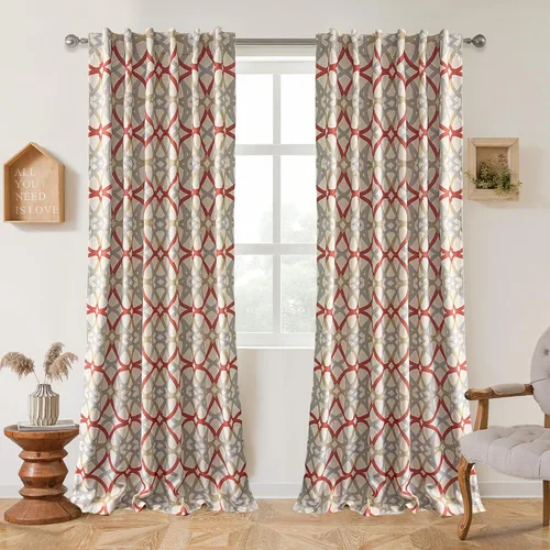 Vista 10 de Cortinas DriftAway Alexander de oscurecimiento para sala de estar, mezcla de lino con patrón, térmicas, oscurecedoras, geométricas, estilo marroquí