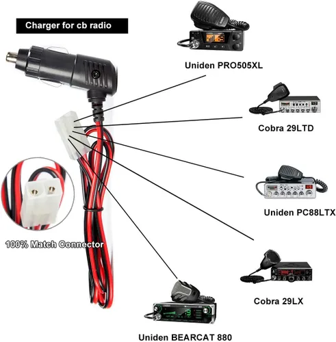 Vista 4 de LUITON Adaptador de corriente de radio Cb de 2 pines, enchufe de alimentación de repuesto fusionado de 12 V con cables, adaptador de corriente