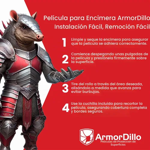 Vista 6 de ArmorDillo Película protectora de encimera con cuchillo gratis. Protección de superficie autoadhesiva transparente para laminados, granito, mármol