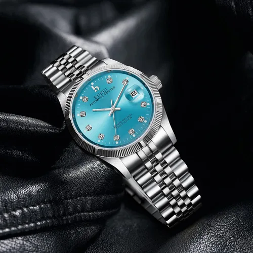 Vista 2 de BUREI Relojes automáticos de lujo de acero inoxidable para hombre, relojes impermeables para hombres, regalos para hombres