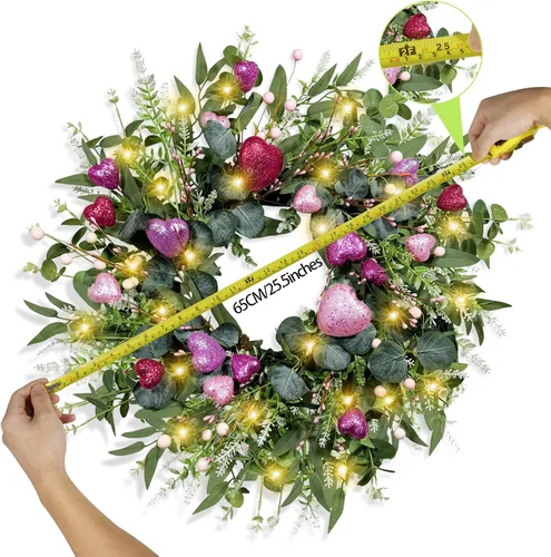 Vista 7 de Coronas de eucalipto grandes de 25 pulgadas para puerta delantera, hojas de eucalipto verdes artificiales, vegetación, corona para interiores