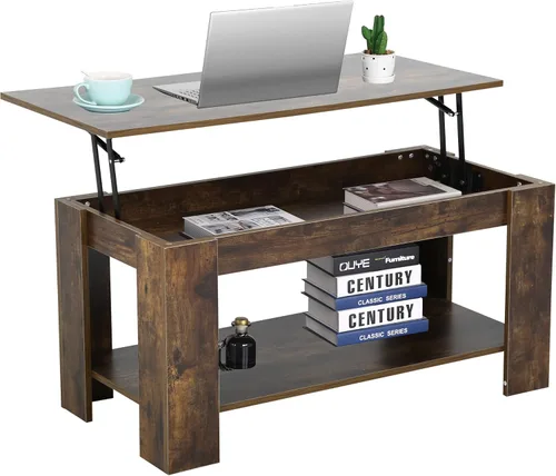 Vista 10 de Mesa de centro elevable con compartimento oculto y almacenamiento, mesas de centro elevables de madera moderna para sala de estar y sala