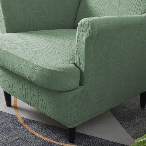 Vista 8 de Funda impermeable para silla con respaldo de alas, funda elástica de jacquard para silla de ala de 2 piezas, funda para sofá de brazo con respaldo
