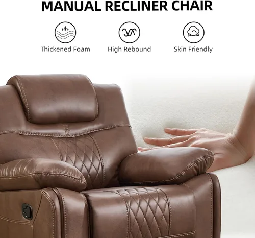 Vista 5 de EBELLO Silla reclinable manual de piel sintética, sofá reclinable con cómodos reposabrazos y respaldo, sofá individual para sala de estar