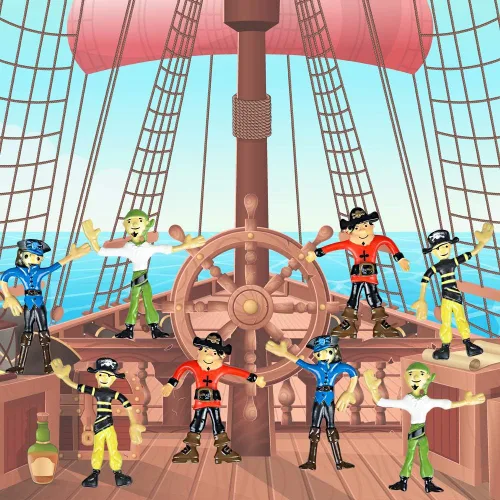 Vista 4 de ArtCreativity Figuras de pirata flexibles, juego de 12 figuras flexibles de juguete pirata para niños, divertidos recuerdos de fiesta y bolsas