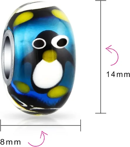 Vista 3 de Colorful Murano Glass Holiday Christmas Flower Poinsettia Candy Cane Santa Claus Penguin Snowman Snowflake Reindeer Bead Charm For Women For Teen