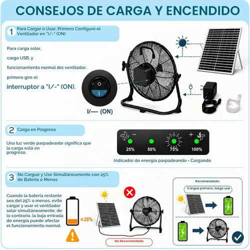 Vista 2 de AUMIO Ventilador de piso con energía solar de 16 pulgadas, batería de 15600