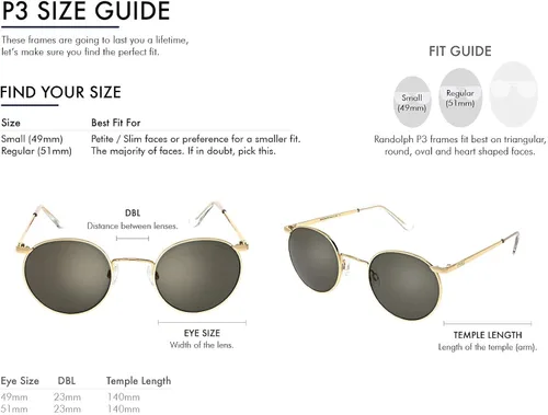 Vista 2 de Randolph USA Gafas de sol redondas vintage P3 para hombres o mujeres 100 UV
