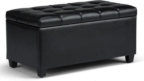 Vista 19 de SIMPLIHOME - Otomana Shiloh de cuero vegano de 48 pulgadas de ancho en color marrón castaño Otomana de transición con tapa capitoné y elevable