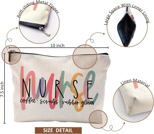Vista 5 de Bolsas de maquillaje para enfermeras - Bolsas de cosméticos con cremallera para mujeres y estudiantes de enfermería Un estilo-enfermera-blanco