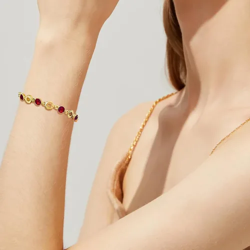 Vista 27 de Light Pink Crystal Bracelets for Women Trendy, OUXi 18K Rose Gold Plated Cubic Zirconia Wedding Tennies Jewelry Bracelets, Dainty Birthstone Hand