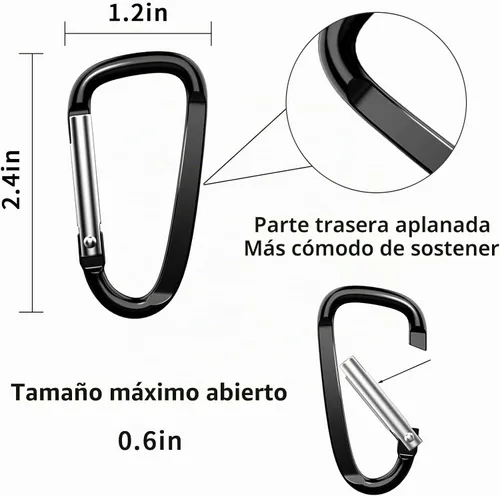 Vista 2 de 2.4 "24pcs pequeño mosquetón clip llavero, aluminio D anillo forma clips con llavero gancho