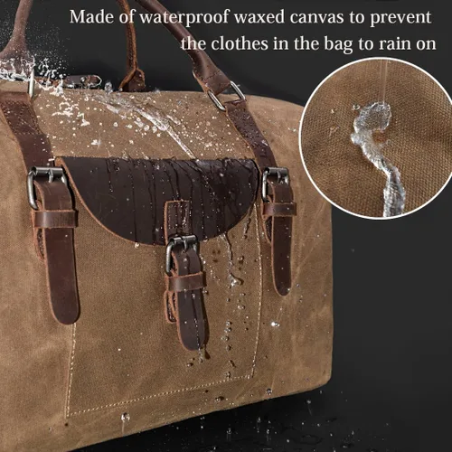 Vista 3 de Bolsa de viaje de gran tamaño impermeable lona estilo semanal de piel para noche 43229-113554